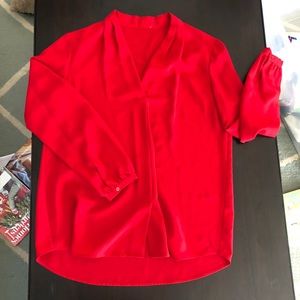 Red Button Sleeve Blouse